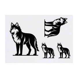 4 x 'Majestic Wolf' Temporary Tattoos - Water Resistant, Skin-Safe, Non-Toxic Transfers, Mixed Sizes (TO00073118)