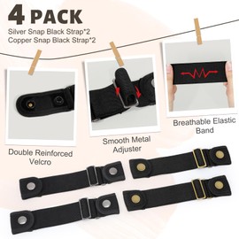 BELTROAD No Buckle Belts for Men Women Side Belt without Buckle Elastic Stretch Adjustable Belt Invisible for 1.5 Inch Loops Jeans Pants Shorts Dresses （4 Pack