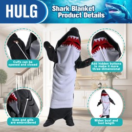 Shark Blanket, Shark Blanket Hoodie, Cuddly Blanket with Sleeves, Fluffy Blanket, Shark Blankets, Hoodie, Shark Jumpsuit Onesie (Dark Grey, XL)