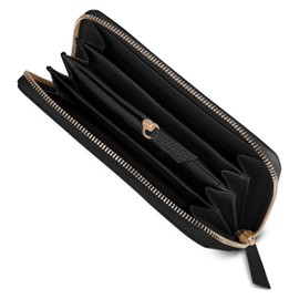 REDOLZ Women's Large Leather Wallet | Large Zip Compartment, 16 Card Slots, Coin Pocket, RFID Protection | 19 x 4 x 10 cm (Black), black, Classic