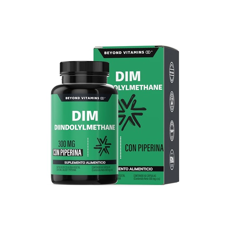 Beyond Vitamins Dim Suplemento 300 Diindolilmetano Avanzado Piperina Cápsulas Vegetales
