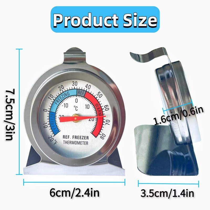 10 Pack Refrigerator Freezer Thermometer, Classic Series Stainless Steel Large