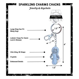 Aqua79 White Flip-Flop Keychain - Silver 3D Sparkling Charm Rhinestones Fashionable Stylish Metal Alloy Durable Key Ring Bling Crystal Jewelry Accessory, Clasp For Key Chain, Purse, Backpack, Handbag
