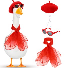 Yaomiao 3 Pcs French Porch Goose Outfit Set for 23'' 17'' Cement Plastic Lawn Goose Costume 50s French Beret Hat Scarf Sunglasses for Cosplay Party Outdoor Patio Yard Lawn