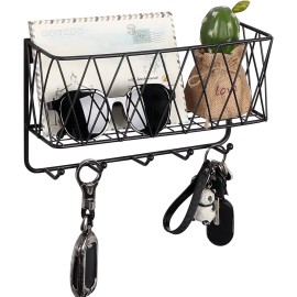 OROPY Entryway Mail Holder with Key Hooks, 11.0" L×2.6" A-Medium, Black