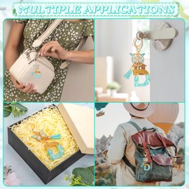 MWOOT Cute Initial Letter D Keyrings Green Key Ring,Capital Alphabet Gold Foil Resin Keychain Charm with Butterfly Tassel Pendant,Fashion Key Chain for Women Adult Gift Purse Bag Handbag Decor(D)