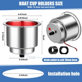 Yexiya 6 Pcs LED Cup Holder Marine Drink Holder Stainless Steel Cup Holders Insert with Drain for Boat Yacht Car Camper Truck RV(White)