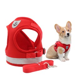 MYKOMI Comfort Step-in Cat Dog Harness and Leash Set for Puppies Cats Kitty Escape Proof Pet Vest Harnesses for Small Animals Rabbit/Mouse/Cats (M:3-4.5KG, Red)
