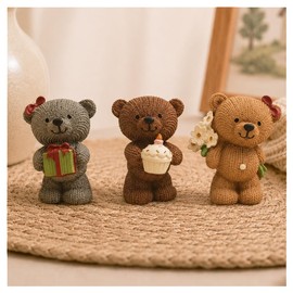 MeritMode Teddy Bear Ornaments Set, 2.8”H Resin Figures, Cute Home Decor