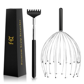 TIPKON Head Massager 28 Fingers Scalp Massager Head Scratcher, Back Massager Back Scratcher for Head Massage and Back Massage (Black)