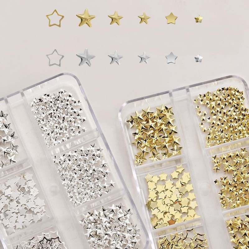 DYNAVERT Nail Parts, Star Shape, 3D, 2 Cases, Cute, Gold,