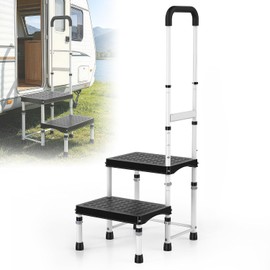 DEPSUNNY - Taburete para caravana con asa para ancianos, escalera de 2 escalones con pasamanos, plataforma ancha de polipropileno reforza...