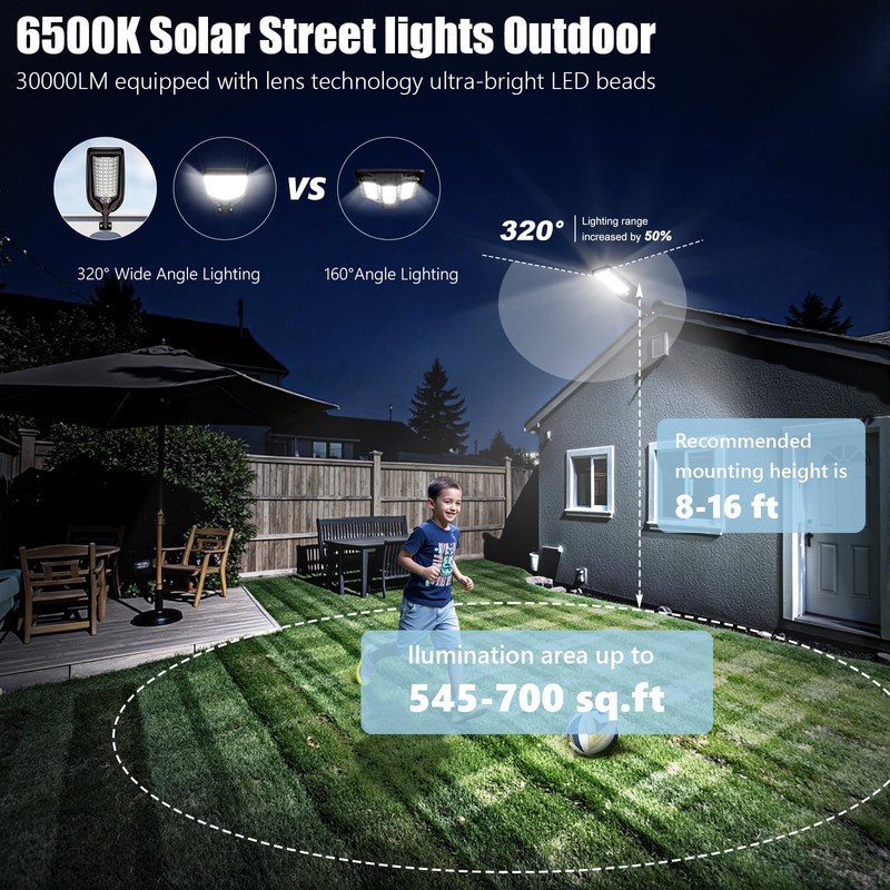 Solar Street Lights Outdoor Waterproof,30000LM Dusk to Dawn Solar Lights