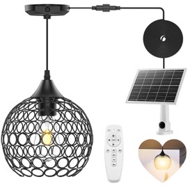 SunBonar Vintage Hanging Solar Chandelier, Dimmable 2700K Shed Lights Indoor/Outdoor with Remote & Timer & On/Off Switch, Attractive Pendant Lantern for Garden, Yard, Barn, Patio, Porch, Gazebo