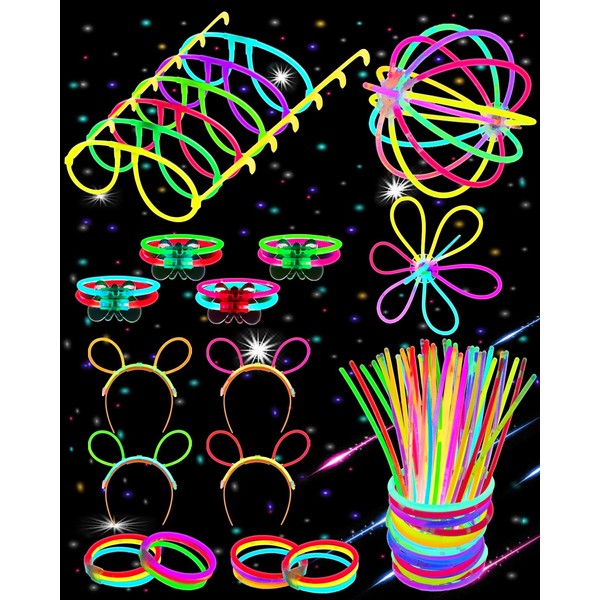 Carehabi Glow Sticks Party Set 100 x Glow Sticks Children's Glow Sticks with Connector Luminous Party Decoration Party Accessories Festival Accessories