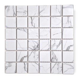 TDPW-SWM2X2-419 Satori Statuario White and Grey 1-7/8 Inch Square Matte Glazed Porcelain Floor Wall Tile Backsplash for Kitchen, Bathroom Shower, Accent Decor (Box (5 Sheets))