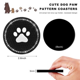 ZNDAW 2 PCS Bling Paw Car Cup Holder Coaster, 2.75 Inch Anti-Slip Car Cup Holder Insert Coasters, Crystal Rhinestone Auto Drink Cup Mat, Car Interior Accessories for Women Girls (Black)