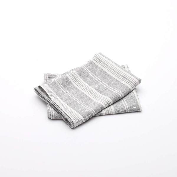 LinenMe Set of 2 Hand Towels Graphite Multi Striped Linen,