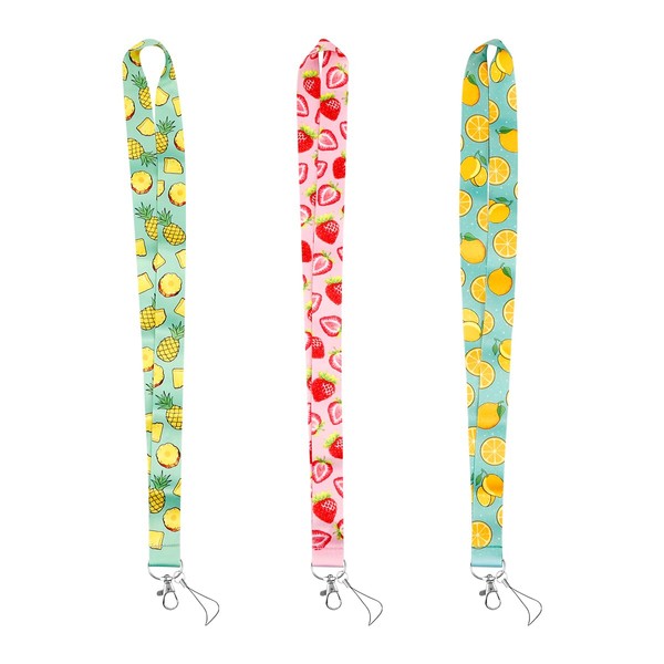 Tabanzhe 3Pcs ID Lanyards Strap - Cute Fruit Print Series