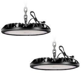 300W 30000LM UFO LED High Bay Light,2 Pack 6000K White High Bay Shop Light, Commercial Bay Lighting with Hanging Chain & Plug, for Shop,Barn,Garage,Warehouse,Basement, Wet Location