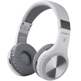 Riwbox Bluetooth Headphones, XBT-80 Foldable Wireless Stereo Headphones Over-Ear with Microphone and Volume Control, Wired and Wireless, for PC/Phones/TV (White & Silver)