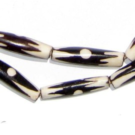 Batik Bone Beads - Full Strand of Fair Trade African Beads - The Bead Chest (Tube, Zig-Zag #3 Design)