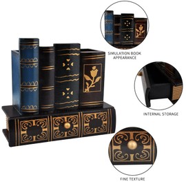 Vintage Book Pen Holder Retro Pen Desk Organizer with Drawer Wooden Fake Book Shaped Pencil Cup for Home Office Study Library (116)