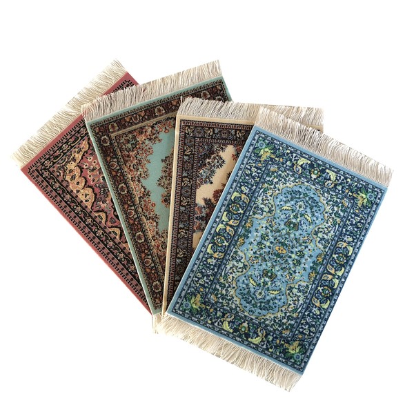 Set of 4 Dollhouse Rugs, Miniature Doll House Accessory, 6x4 Carpets, Rectangle, Kids Toy Furniture Carpeting Decor