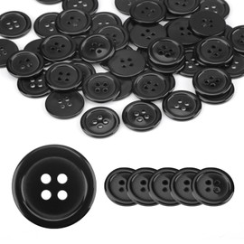50Pcs Black Buttons 20mm Black Round Ridge Sewing Buttons with 4 Sewing Holes 32L Round Buttons Flat Suitable for Sewing Suit Coat Shirt Jean Cardigans Tuxedo Buttons and DIY Decoration Resin Material
