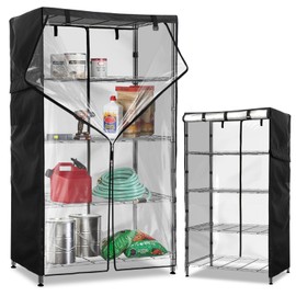 Exokugo Wire Shelf Cover,Heavy Duty 100% Waterproof Shelving Cover for Wire Shelves,Outdoor Storage Standing Shelf Units Covers for Wire Rack,30" W x 14" D x 62" H,Black with Clear Front.