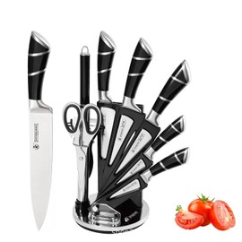 Kitchen Knife Set, 9Pcs Knife Set with Acrylic Block, Ergonomical Handle,Non Stick Sharp Stainless Steel Chef Knife Set for Cutting Slicing Dicing Chopping
