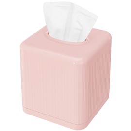 Livelab Tissue Box Cover with Base - Square Plastic Holder, Decorative Case, Modern Facial Paper Dispenser for Bathroom, Vanity Countertops, Night Stands, Desk - Pink