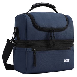 MIER Adult Lunch Box Insulated Lunch Bag Large Cooler Tote Bag for Men Women to Work Travel Daytrip, Double Deck Cooler (Navy, Large)