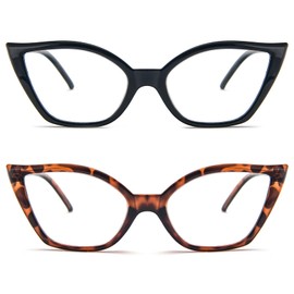 Kodilin Lesebrille für Damen, Anti-Licht, blaues Katzenauge, PC-Brille mit Federscharnier, 1.0 1.5 2.0 2.5 3.0 3.5, Schwarz+Schildkröte, Einheitsgröße