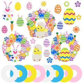 8 Pieces Easter Wreath Crafts Set, DIY Spring Decoration Easter Crafts Handmade Easter Wreath Hanging Creative Crafts Easter Home Window Wall Decor Easter Party Hanging Ornaments
