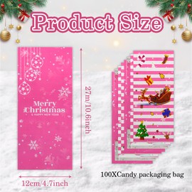 100 Pcs Pink Christmas Cellophane Treat Bags with Twist Ties,Merry Christmas Elk Snowman Snowflake Party Favor Bag Goody Candy Bag Cookies Snack Gift Bag for Kid Christmas Baby Shower Birthday Party