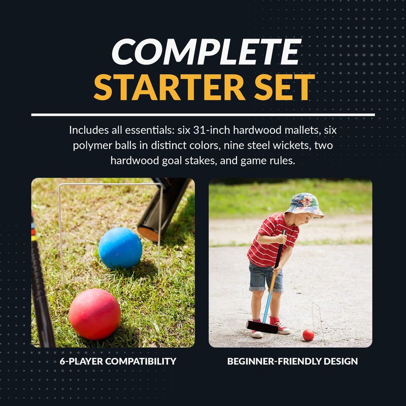Hathaway Deluxe 6-Player Croquet Set for Adults, Kids & Families