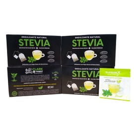 Paquete de 4 Cajas de Té de Stevia Natural – 100 Sobres en Total para Endulzar Té, Café o Disfrutar Solo | 100% Natural y Saludable, Sin Calorías, Vegano, Gluten-Free, Non-GMO, KETO Friendly | Endulzante Sano, No químicos ni aditivos, Sugar Free.