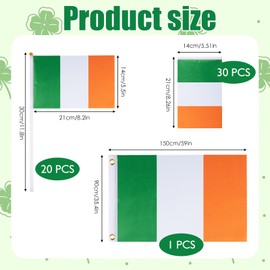 51 Pcs Irish Flags for St. Patrick's Day Party Decorations, Include Double Sided Irish Flag 5ft x 3ft, 20Pcs Hand Held Ireland Small Flags and 30Pcs Irish Flag Bunting