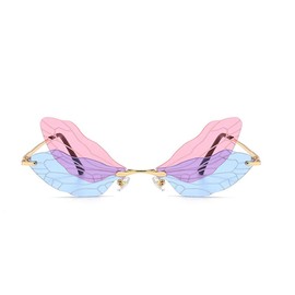ENTHYI Dragonfly Wing Shape Sunglasses for Women/Men Frameless Irregular Glasses Shades Party Sun Glasses (purple/blue)
