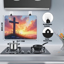 Wood Cross Stove Top Covers for Electric Stove,Easter Sunrise Glass Top Stove Cover, Heat Resistant Range Covers for Electric Stove,Washable Countertop Mat, 28 x 20 Inch
