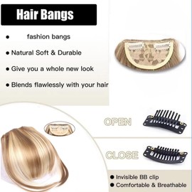French and Air Bangs Thin Hair with Temple Coverage for Women Curved Bangs Easy to Style Seamless Blend Natural for Daily Wear (Light Blonde Mix Bleach Blonde)