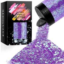 Iridescent Chunky Glitter, 5.64oz/160g Extra Fine Glitter Powder Mixed Chunky PET Flake, Holographic Sequins Bulk for Nail Art, Crafts Painting Festival Decor Slime Tumbler Candle (Purple)