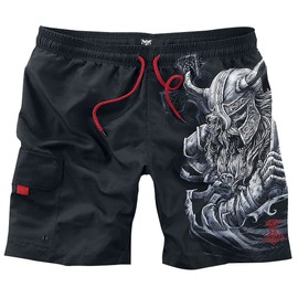 Black Premium by EMP Mens Black Viking Print Swimming Trunks, black