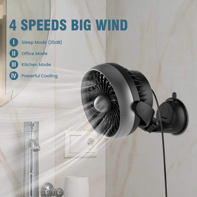 Portable Car Fan with Strong Suction and 4 Speeds,USB Dashboard