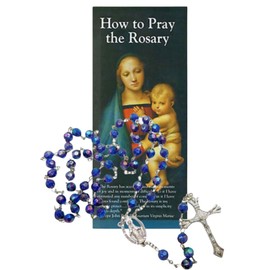 How to Pray The Rosary Pamplet Gift Set wtih Faced Acrylic Bead Rosary