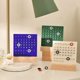 Comihome Wooden Desk Calendar - Perpetual Planner Calendar with DIY event stickers - Unique Gifts,Month Date Display, Desk Decorations for Office, Desk Accessories Aesthetic, Cute Desk Decor (Green)