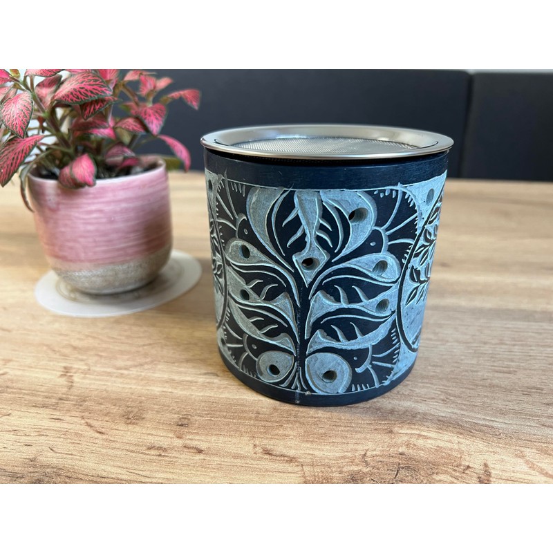 Bitto Incense Burner Lantern Ketan Softstone Blue/Grey with Stainless Steel