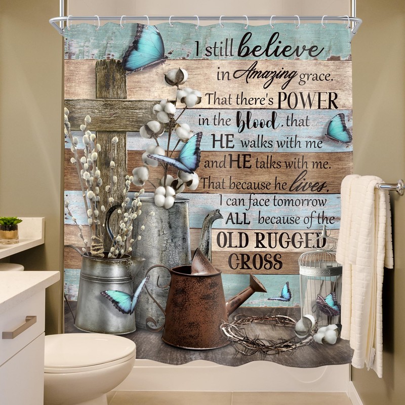 MESHELLY Rustic Farmhouse Christian Shower Curtain 60Wx72H Bible Verse Butterfly