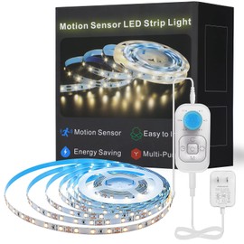 Motion Sensor Led Light Strip - Under Cabinet Lighting with Power Adapter, 6 Adjustable Brightness and Timing, Light Strips for Kitchen Cabinets, Stair, Showcase, Bedroom, 9.84ft 3000K WarmWhite